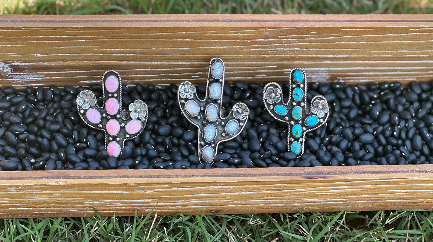 Tibetan Pink Conch Cactus Ring