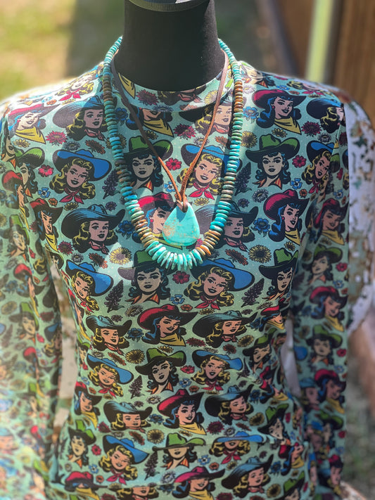 Retro Cowgirl Mesh Top