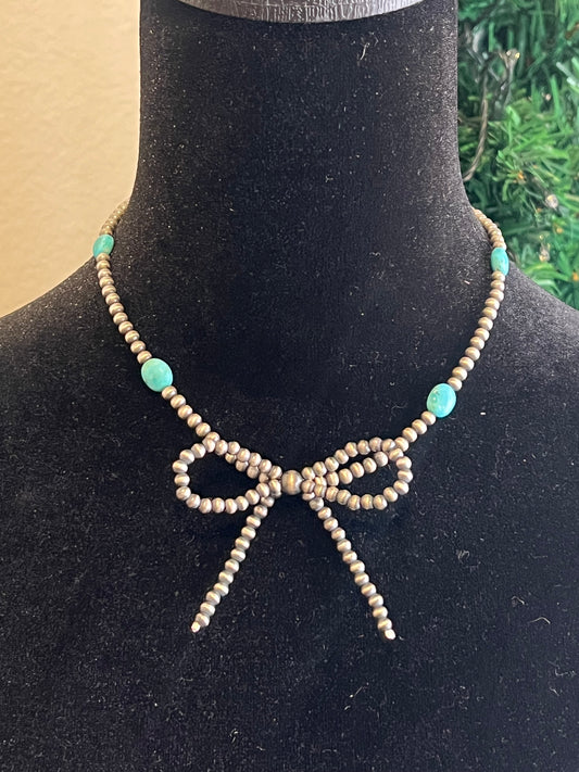 Navajo Pearl & Kingman Bow tie Necklace