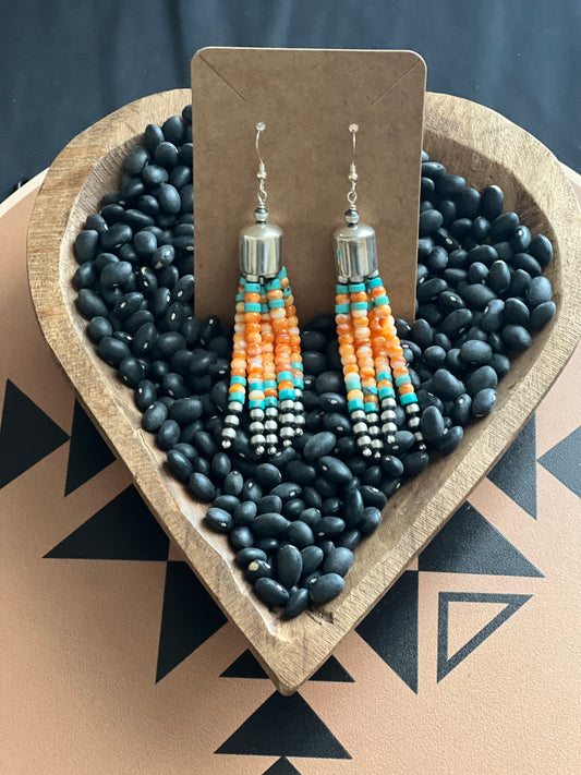 Spiny & Turquoise Tassel Earrings