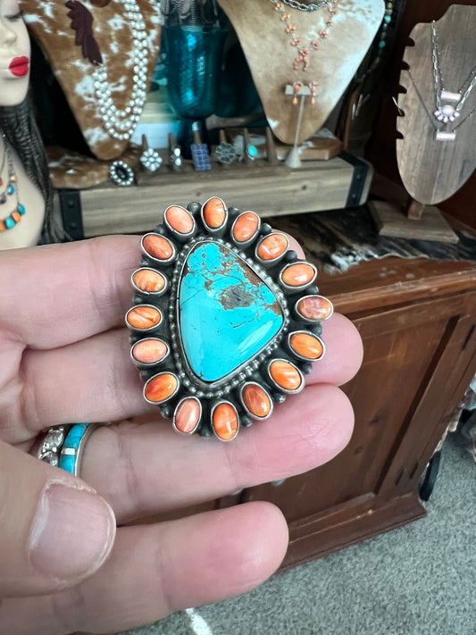 Orange Spiny & Turquoise Ring