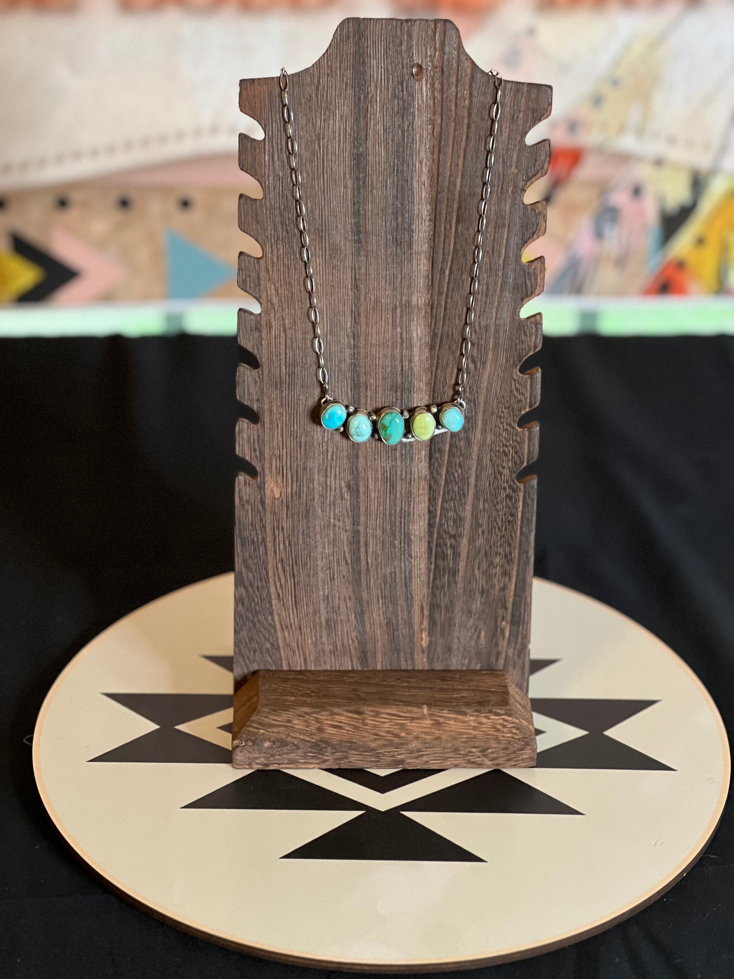 LORENZO JUAN | HANDCRAFTED NAVAJO Five Stone Turquoise Bar Necklace