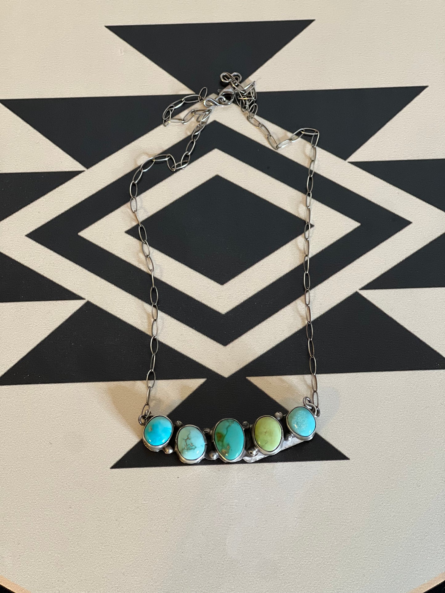 LORENZO JUAN | HANDCRAFTED NAVAJO Five Stone Turquoise Bar Necklace