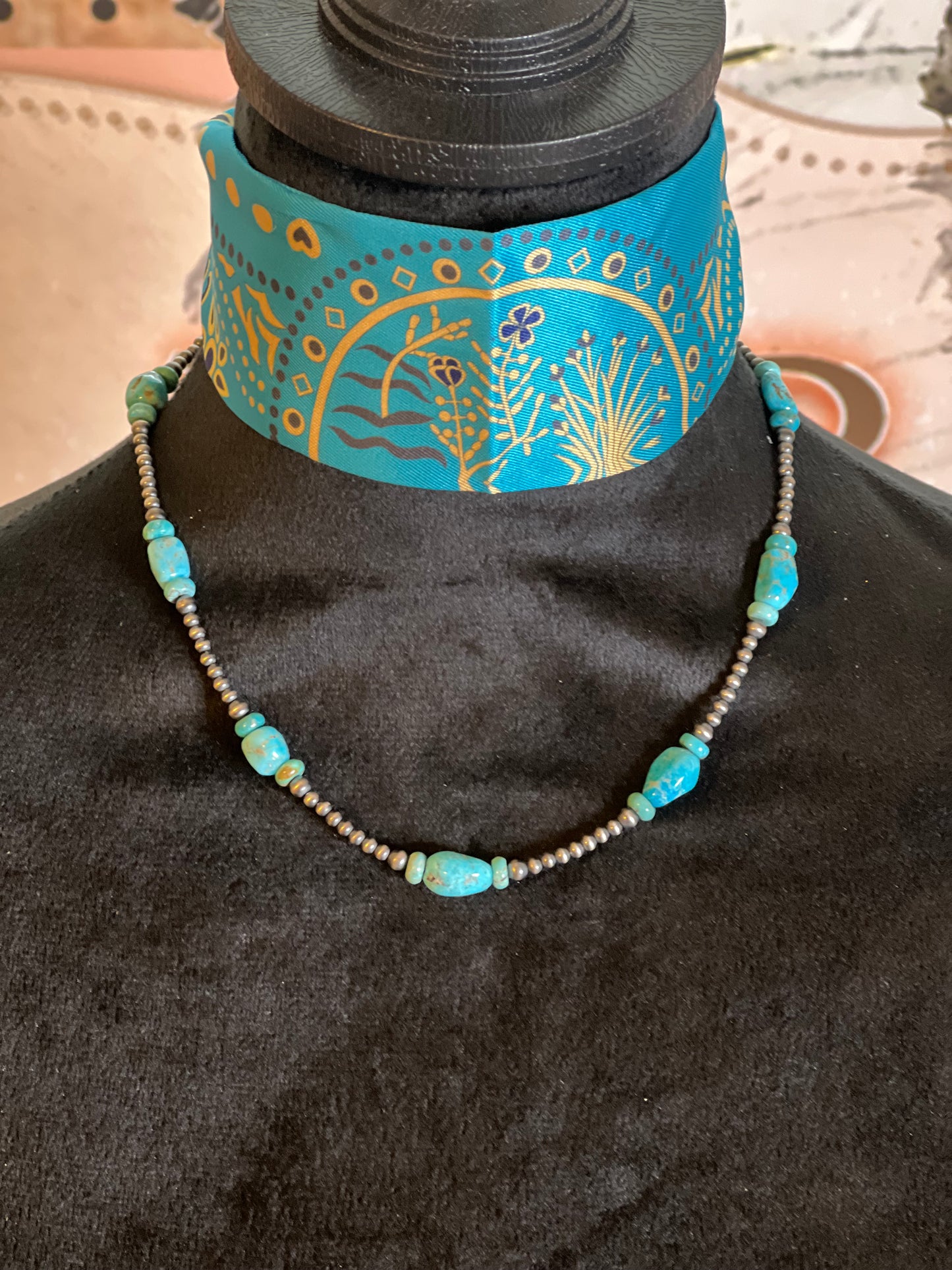 Navajo Pearl & Lone Mountain Turquoise Necklace