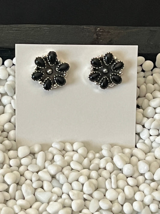 Black Onyx Cluster Stud Earrings