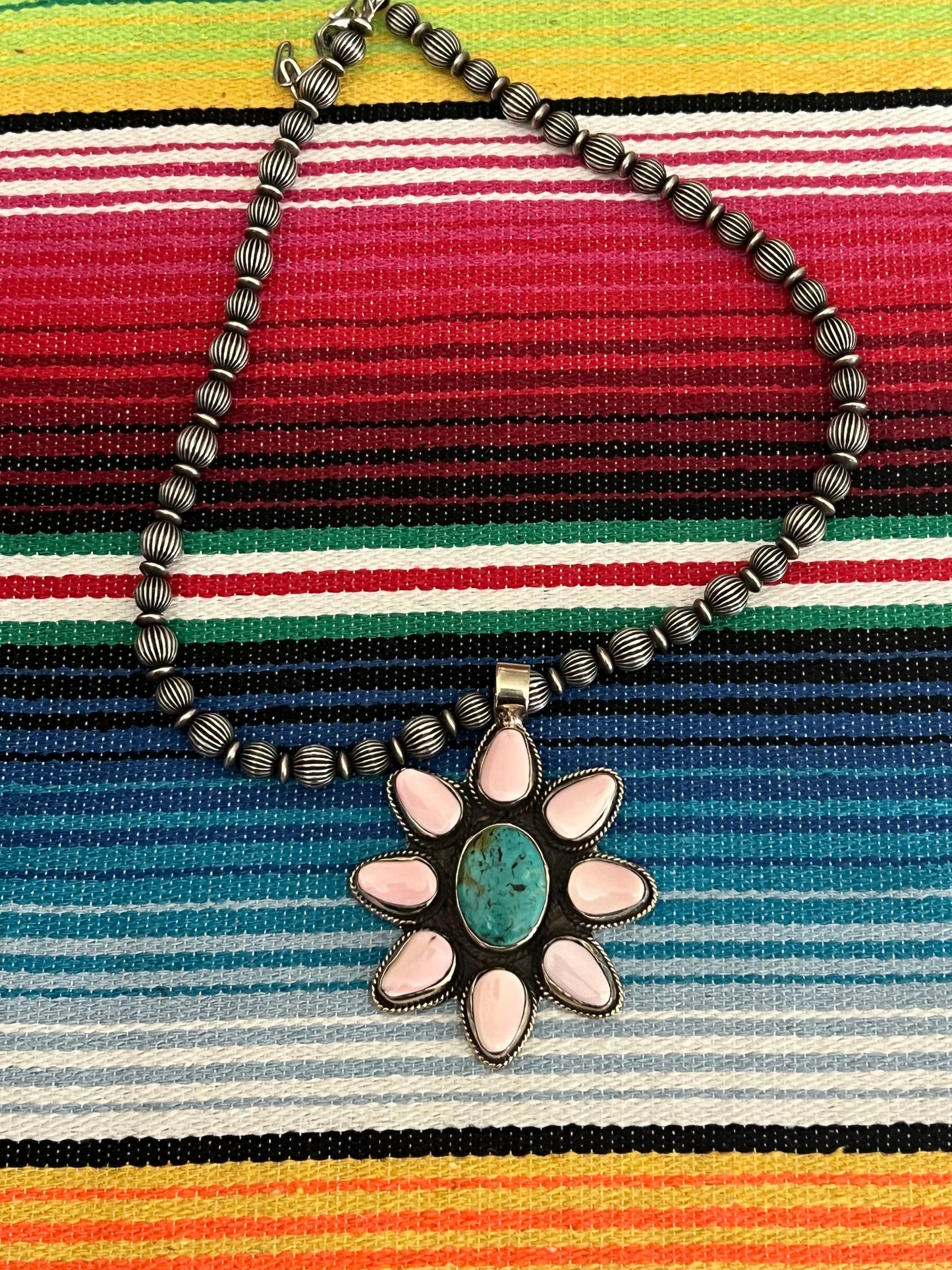 Tibetan Turquoise & Pink Conc Pendant