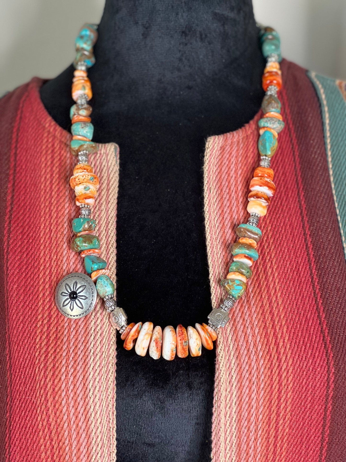 "Sedona" - Spiny Oyster & Turquoise Necklace