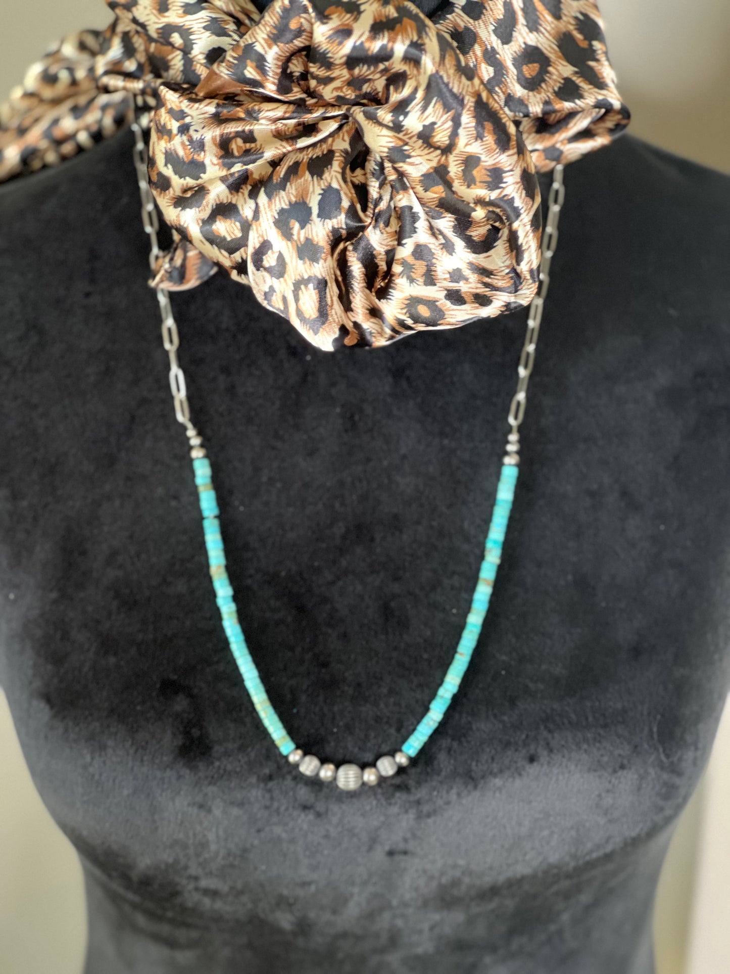 Turquoise Heishi Bead & Paperclip Necklace