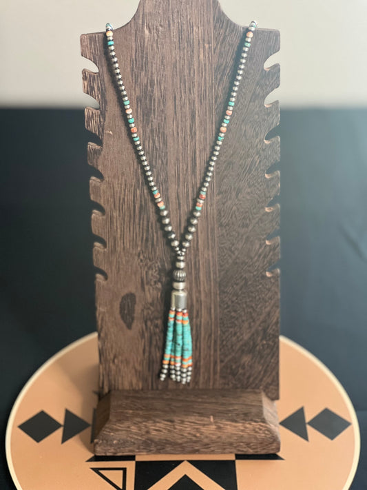 Navajo Pearl with Turquoise & Spiny Tassel