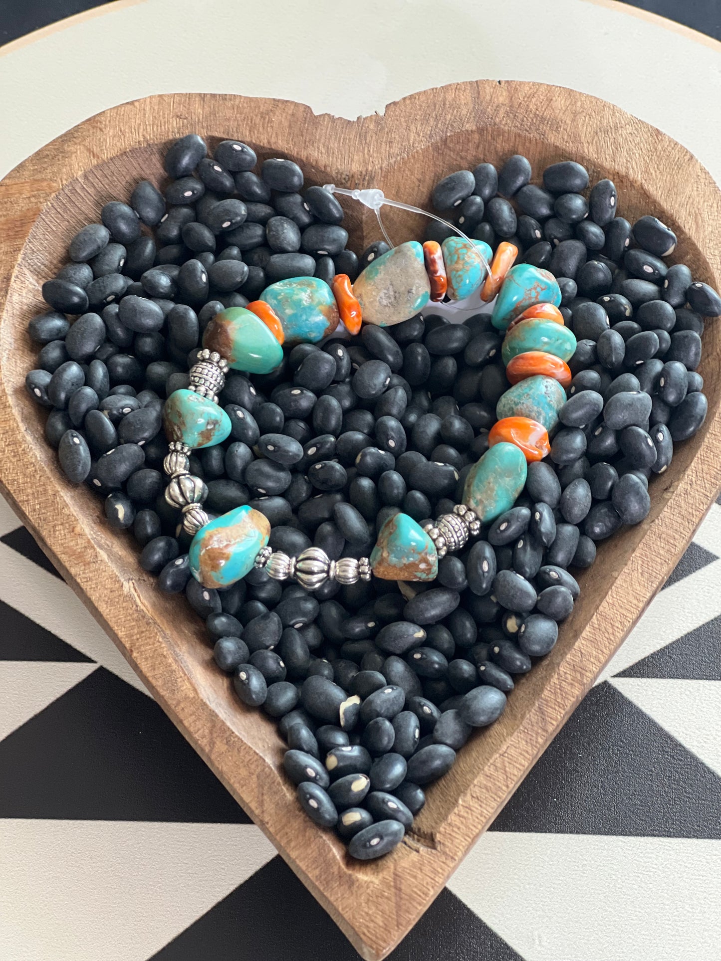 Chunky Turquoise & Spiny Stretchy Bracelet