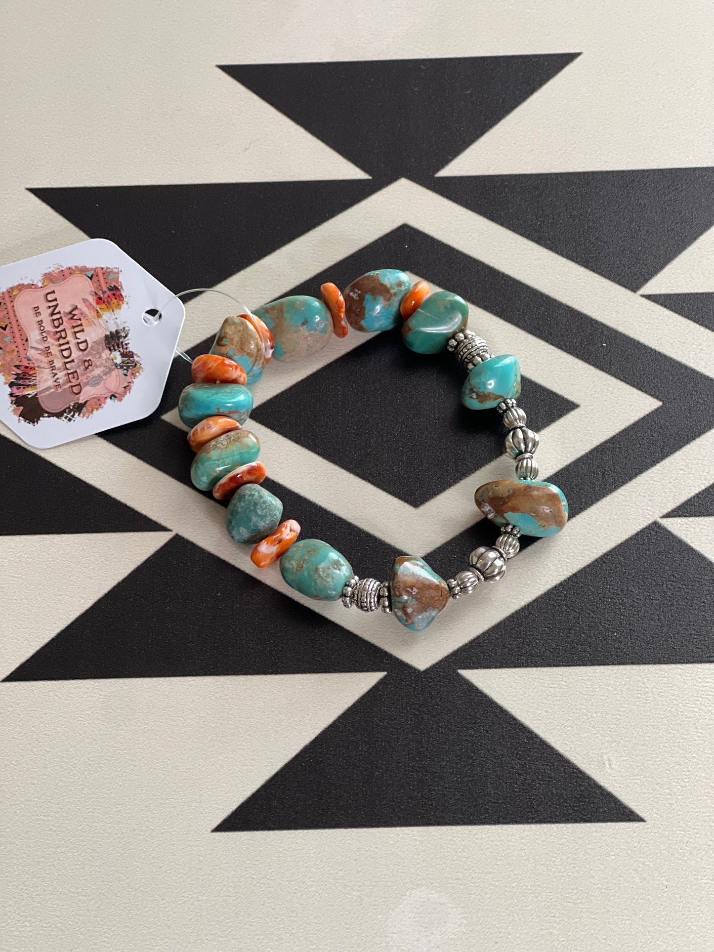 Chunky Turquoise & Spiny Stretchy Bracelet