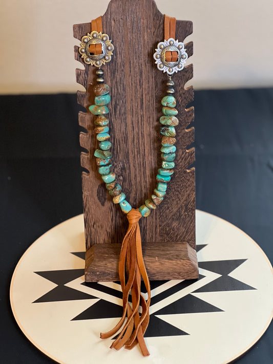 “Tex - 1” Turquoise & Leather w/Concho Necklace