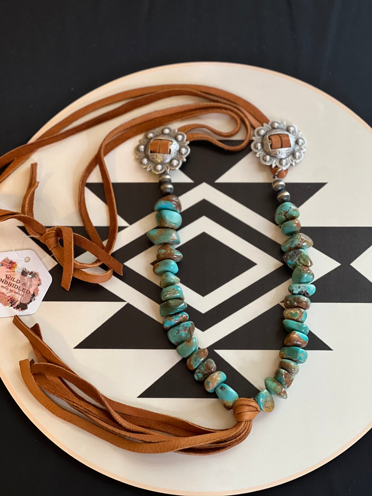 “Tex - 1” Turquoise & Leather w/Concho Necklace