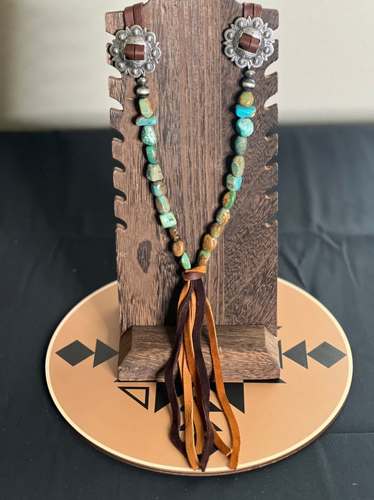 “Tex - 2” Turquoise & Leather w/Concho Necklace