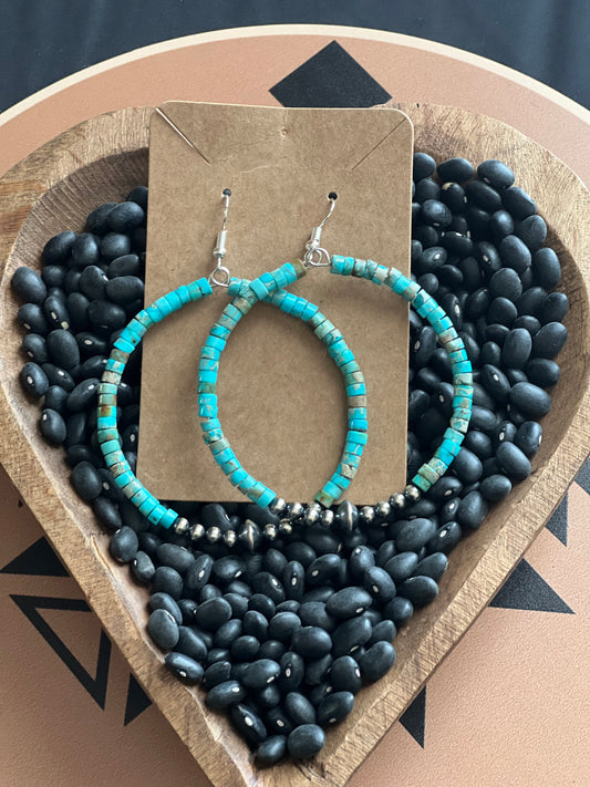 Large Turquoise & Navajo Pearl Hoop Earrings