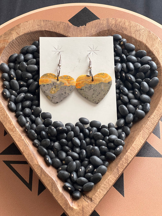 Bumble Bee Jasper Heart Earrings