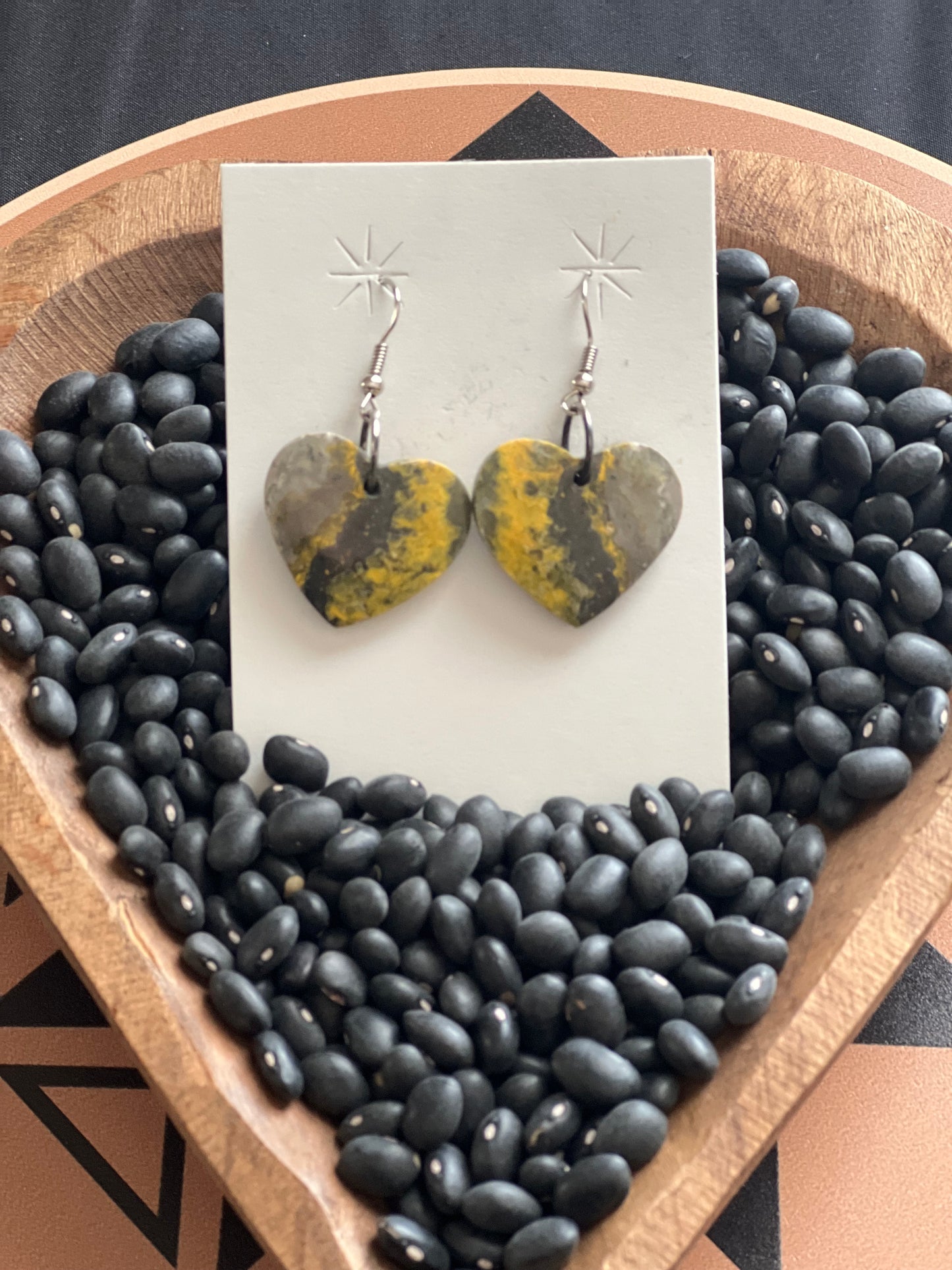 Bumble Bee Jasper Heart Earrings